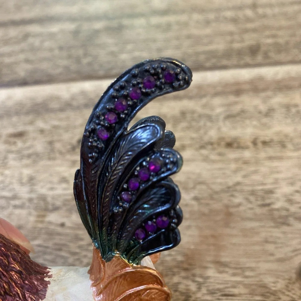 Bejeweled Colorful Rooster Jeweled  Trinket Box Hinged Magnetic Closure Small
